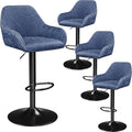 Yaheetech Bar Stools Set of 4, PU Leather Swivel Counter Height Barstools, Adjustable Bar Chairs with Backrest and Footrest, Kitchen Island Stool for Home Kitchen, Blue
