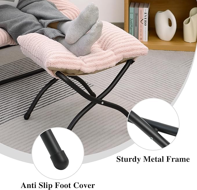 15"(H) Folding Ottoman, Foldable Footrest Stool, Portable Small Foot Stool for Couch, Collapsible Foot Rest Ottoman for Sofa, Accent Padded Ottomans for Living Room, Bedroom, Stripe Pink