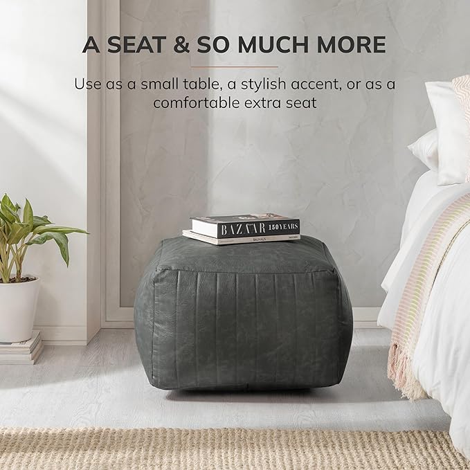 Anji Mountain 100% Handmade & Handcrafted Comfortable Home Décor Pouf Ottoman Footrest for Living Room, Bedroom, Nursery, Kidsroom, Patio Furniture - (22" x 22" x 16" - Gray)