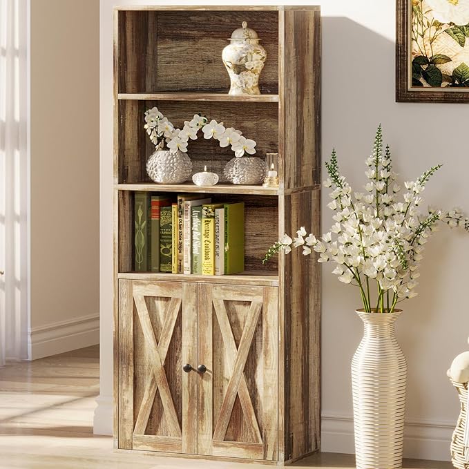 IRONCK Industrial Bookshelves and Bookcases with Doors 11.8 in Depth Floor Standing 5 Shelf Display Storage Shelves Bookcase Home Decor Furniture for Home, Office, Living Room, Bedroom