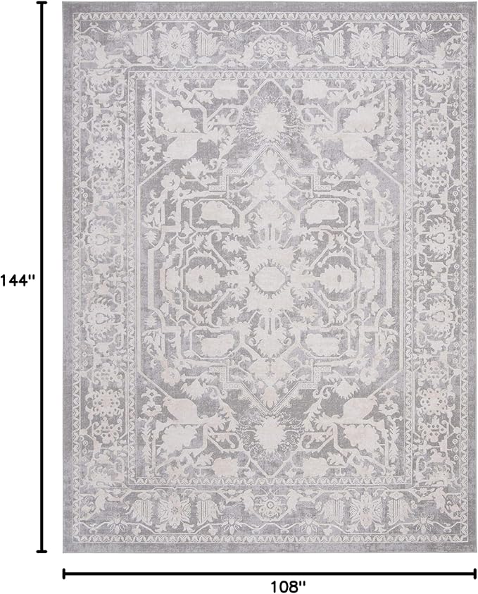 SAFAVIEH Area Rug 9x12 - Reflection Collection - Large - Light Grey & Cream, Non-Shedding & Easy Cleaning, Ideal for Living Room, Bedroom, Dining Space (RFT665C)