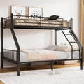 Twin XL Over Queen Bunk Bed, Heavy Duty Bunk Bed with EVA Padded Ladder and Full-Length Guardrails, Metal Queen Bed Frame with Slats Support for Adults, Teens, Kids, Black