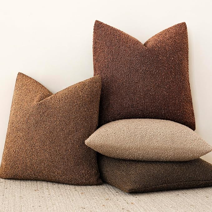 Foindtower Pack of 2 Textured Boucle Throw Pillow Covers Accent Solid Decorative Lumbar Pillow Cases Cozy Couch Cushion Case for Chair Sofa Bedroom Living Room Home Decor 12x20 Inch Hazel Brown