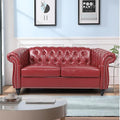LEVNARY Leather Sofa, Chesterfield Tufted Upholstered 2 Seater Couch, Modern Loveseat Couch Classic Furniture for Living Room Bedroom (Wine Red)