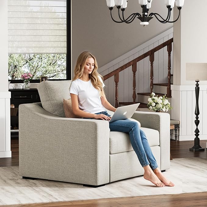 ABCASA 47" W Oversized Accent Chair Set of 2, Comfy Upholstered Sofa Chair with Large Seat and Wide Armrest, Pet-Friendly Modern Lounge Armchair for Living Room/Apartment/Bedroom, Soft Linen, Oatmeal