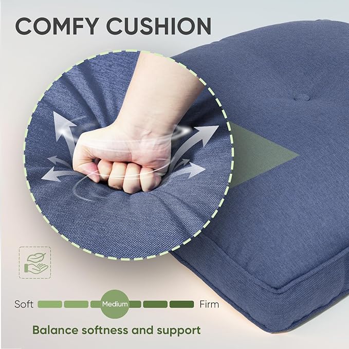 Outdoor Chair Cushion Set, 25 x 22 Deep Seat Cushion, Patio Chair Cushions for Outdoor, Include 1 Seat Cushion and 1 Back Cushion, Blue