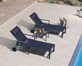PURPLE LEAF Patio Lounge Chair Set of 3 Outdoor Chaise Lounger Aluminum Frame with Armrest Side Table and Wheels for Pool Outside Sunbathing Tanning Recliner Including Pillows Navy Blue