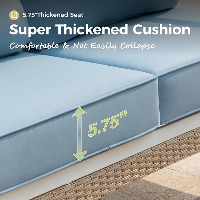 Patio Furniture Sofa, Love-Seat Patio Sofa Steel Frame Outdoor Sectional Couch with Deep Seating and 5.5” Cushions for Lawn Backyard Porch Deck, Blue