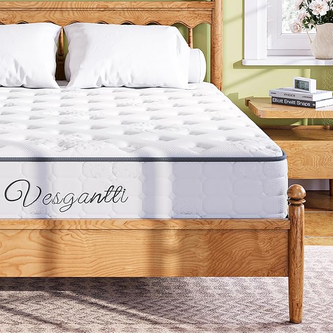 Vesgantti Twin Mattress, 10 Inch Innerspring Hybrid Single Bed Mattress in a Box with Breathable Foam and Pocket Spring, Ergonomic Design, Medium Firm Feel