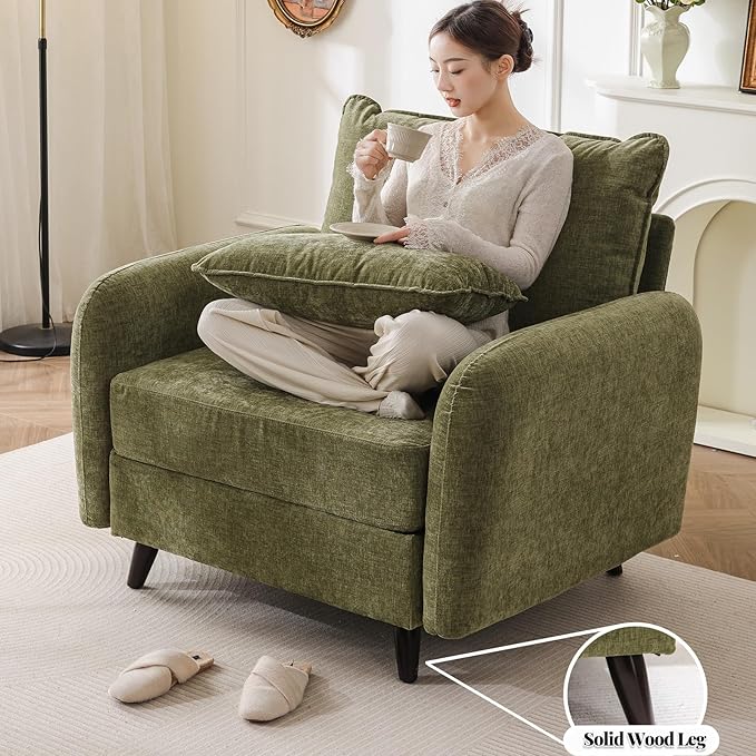 Oversized Accent Chair with Ottoman,All Seats Storage,Comfy Armchair,24.5'' Deep Seat,Upholstered Living Room Chairs,Reading Chair,Lounge Chair for Bedroom,Office,Chenille,Green