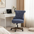Home Office Chair Adjustable Height Swivel Chair with Wheels Linen Fabric Upholstered Computer Desk Chair with Wooden Legs Comfortable Armless Chair for Home Office Study Studio(Blue)