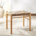 SAFAVIEH Couture Collection Devnie Brown Woven Leather & Natural Solid Wood Ottoman (Fully Assembled)