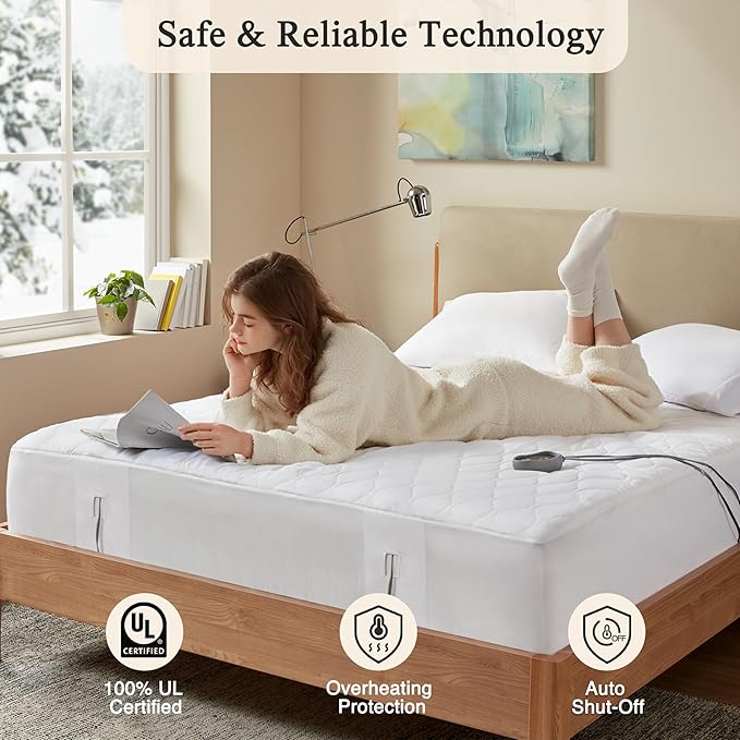 Beautyrest 3M Scotchgard Heated Mattress Pad - Electric Bed Warmer with 5 Heat Settings, 10 Hr Auto Shut Off Timer, All Around Elastic Deep Pocket, UL Certified, Machine Washable, White Cal King