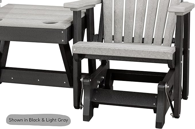 DutchCrafters Slat Fan Back Double Poly Adirondack Glider Outdoor Patio Chairs with Center Table (Black & Aruba Blue)