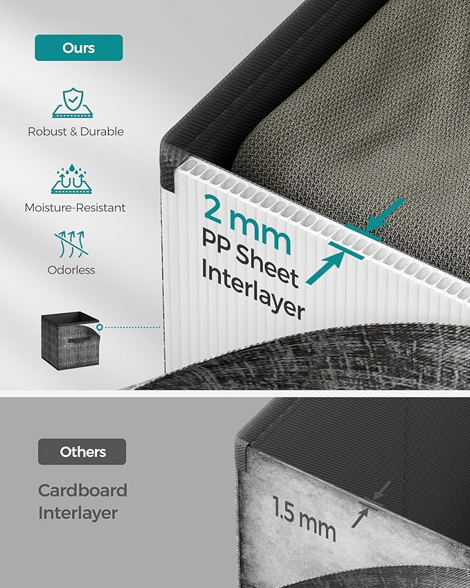 SONGMICS Storage Cubes, 11.8 x 11.8 x 11.8 Inches Non-Woven Fabric Bins with Double Handles, Set of 8, Closet Organizers for Shelves, Foldable, for Clothes, Ink Black UROB830B01