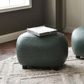 KINWELL 23" Wide Faux Leather Upholstered Ottoman, Mid-Century Modern Living Room Footrest with Soft Padded Seat, Footstool for Bedroom, Entryway or Living Room, Green