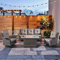 HUMMUH Patio Furniture Set with Fire Pit Table 5-Piece Wicker Outdoor Swivel Rocker Patio Chairs High Back Outdoor Couch Conversation Set for Porch, Backyard, Deck