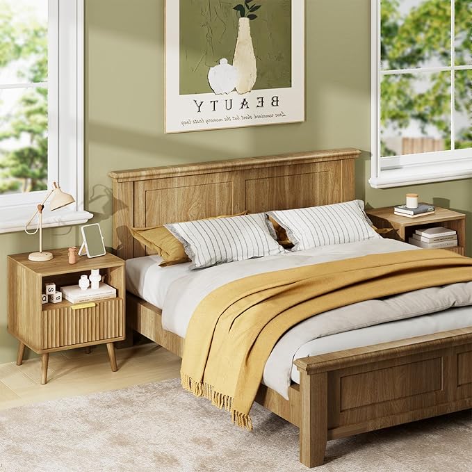 LYNSOM Fluted Dresser and Nightstand Sets 3 Piece, 5-Drawers Dresser and 1-Drawer Nightstands Set of 2, Wood Bedroom Furniture Set for Home, Bedroom, Hallway, Natural Oak