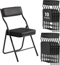 10 Pack Padded Folding Chairs with Cushion, Foldable Dining Chair Set Portable Indoor Outdoor Stackable Folding Chairs with Steel Frame for Home Office Events Wedding Party Black