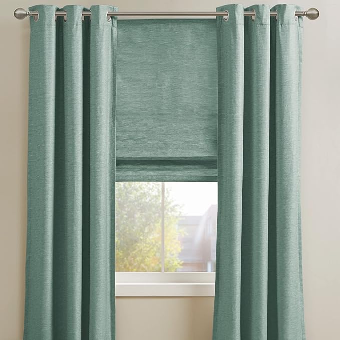 Madison Park Cordless Roman Shades Faux Silk Shade with Sheen 1-Panel Privacy, Room Darkening, Energy Efficient, Thermal Insulated Window Blind for Bedroom, Living Room Décor, 39"W x 64"L Como, Green