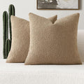 FUTEI Pack of 2 Khaki Decorative Throw Pillow Covers 18x18 Inch Soft Cozy Solid Boucle Textured Cushion Case,Modern Home Decor for Couch Bed Living Room