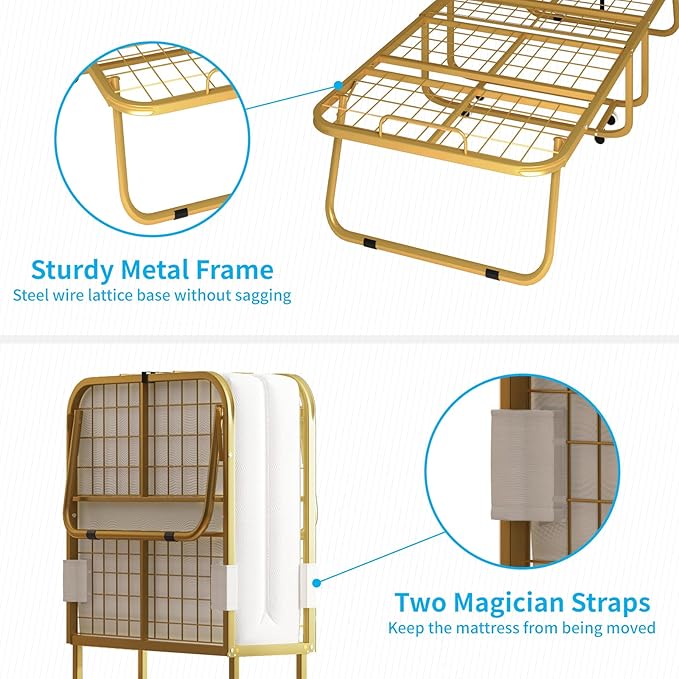 Mjkone Folding Bed with 4-Inch Mattress, 75x31 Inch Portable Rollaway Bed for Adults, Space Saving Design & Locking Wheels
