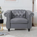 LEVNARY Leather Upholstered Armchair, Mid-Century Modern Single Sofa Chair with Rolled Arms and Nailhead, Tufted Pu Leather Chesterfield Chair for Home Bedroom Reading Room (Gray)