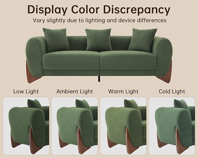 Morden Fort 2 Piece Cloud Couch Set, Modern Sherpa Boucle Sofa Set with Wood Legs, Skin-Friendly Minimalist Upholstered Comfy Couch Sofas for Living Room, 3-Seater Sofa & Accent Arm Chair, Green
