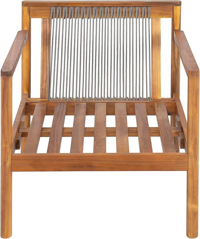Christopher Knight Home Veera Set of 2 Acacia Wood Lounge Chair Outdoor with Rope Accent, Accent Chair with Water-Repellent Cushions, Comfy Chairs for Garden/Backyard, Patio Furniture, Teak + Cream