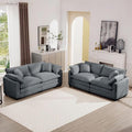 mikibama Luxury 2 Piece Sofa Set, 2 Pieces of Loveseat Couch, Modern Corduroy Comfy Cloud Couches Set for Living Room Office with 4 Armrest Pillows and 4 Toss Pillows, Grey
