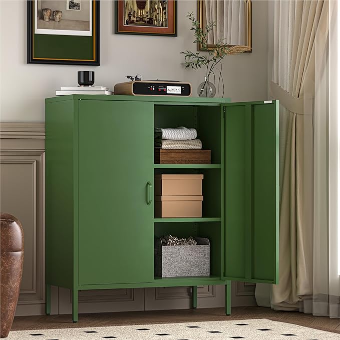 Metal Storage Cabinet with 2 Adjustable Shelves & 2 Doors