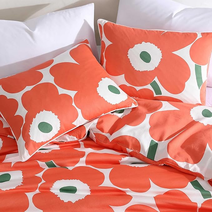 Marimekko - Duvet Cover Set, Super Soft Organic Bedding, Casual Home Decor (Unikko Orange, Full/Queen)