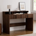 Fluted Executive Desk with Storage Shelf, 47" Modern Wood Home Office Desk with Long Monitor Stand & 2 Drawers, Writing Study Computer Table Vanity Desks, Brown