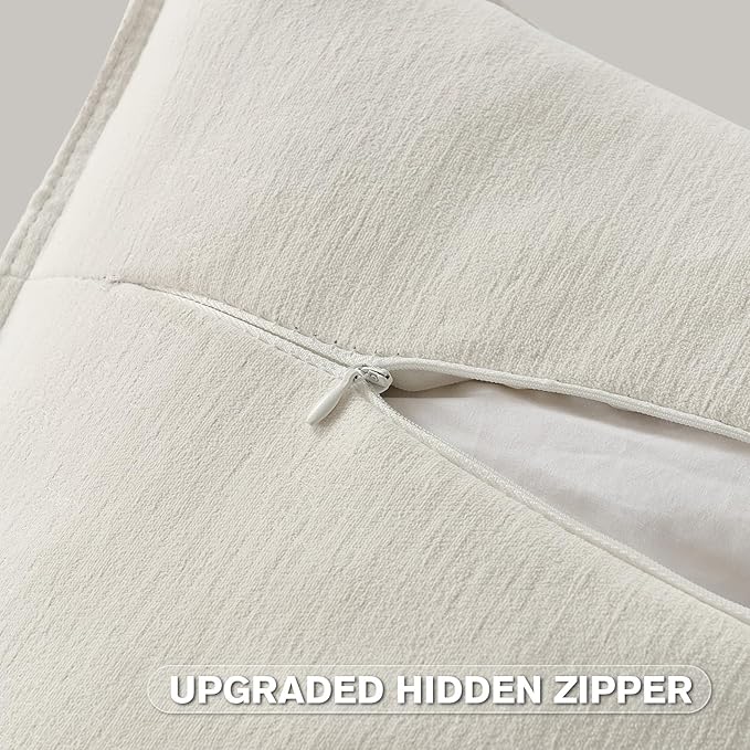 FUTEI Cream White Chenille Throw Pillow Covers 24x24 Inch Set of 2,Edges Double-Stitched European Cushion Cases,Modern Home Decor for Couch Living Room