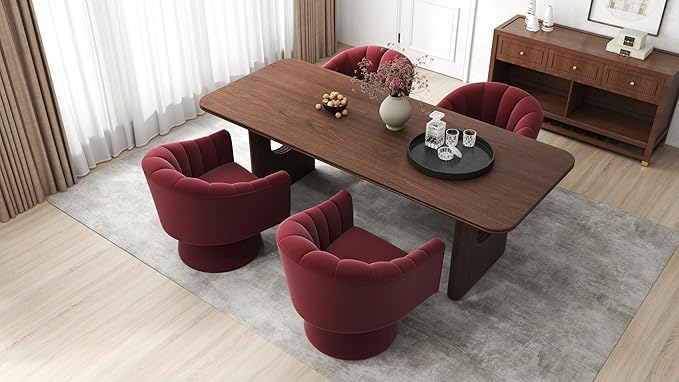 Swivel Accent Chair,Upholstered Velvet 360° Swivel Barrel Chair for Living Room Overstuffed Bouncle Reading Chair Round Armchair for Bedroom,Vanity,Office(Red)