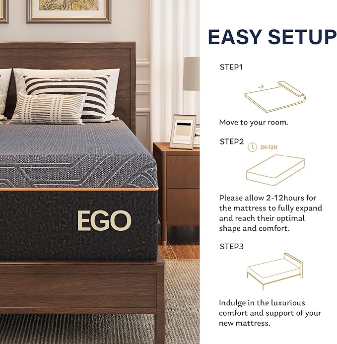 MLILY EGOHOME 14 Inch California King Mattress, Copper Gel Memory Foam Mattress for Pain Relief, Therapeutic Mattress in a Box, CertiPUR-US Certified, Fiberglass Free Medium Mattress, Black