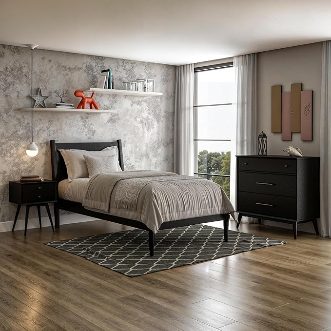 Camaflexi Mid-Century Panel Bed - Twin Size - Black Finish