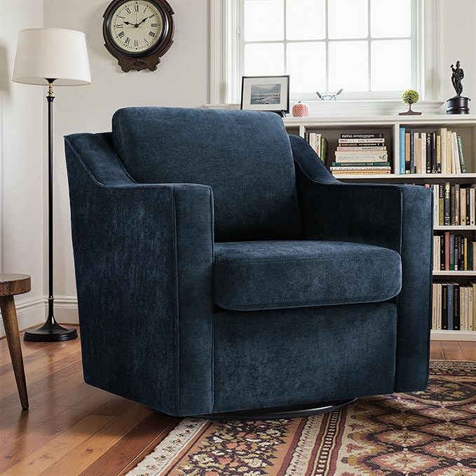 Pia Ricco 2-Pack Plush Oversized Chenille Fabric Swivel Accent Chairs with Removable Covers, Living Room Reception Bundle Set,Grey Blue