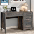 Vabches Farmhouse Executive Desk with Storage and Ample File Drawer, Rustic Large Home Writing Desk for Bedroom, Dark Oak