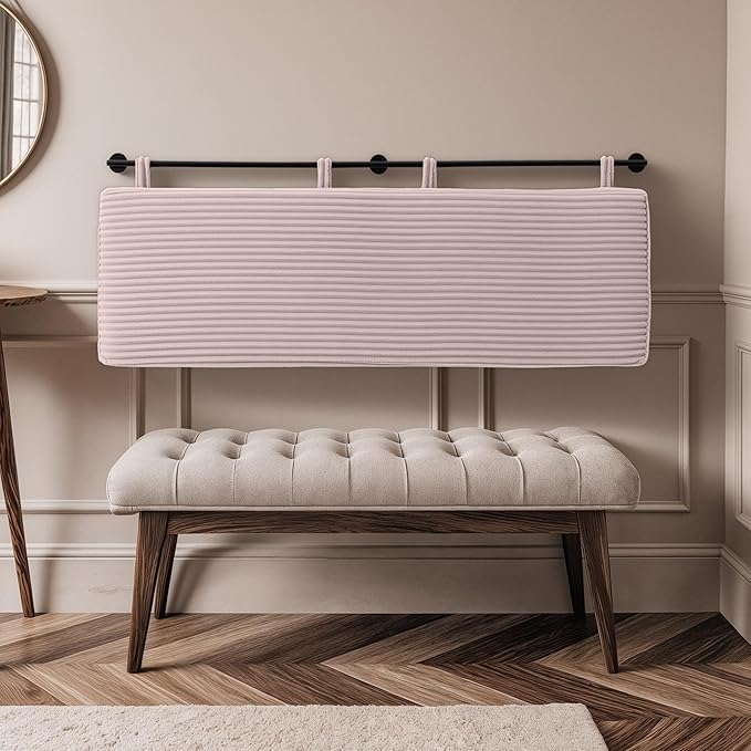 UEV Queen Headboard Only, Wall Mounted Hanging Upholstered Bed Head Board, Modern Vertical Channel Design of Fine Flannel, Elegant Pink Fluted Headboard for Bedroom (Pink, Queen Size)