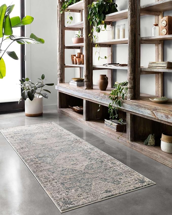 Loloi Teagan Collection TEA-04 Sky/Natural 9'-9" x 13'-6" Area Rug, Large, Soft Neutral Rug, High-Traffic for Living Room, Bedroom, Home Office, Dining Area