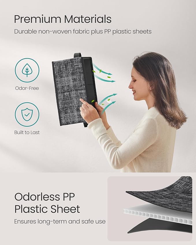 SONGMICS Storage Cubes, 11.8 x 7.9 x 5.9 Inches Non-Woven Fabric Bins with Double Handles, Set of 3, Closet Organizers for Shelves, Foldable, for Clothes, Ink Black UROB415B01