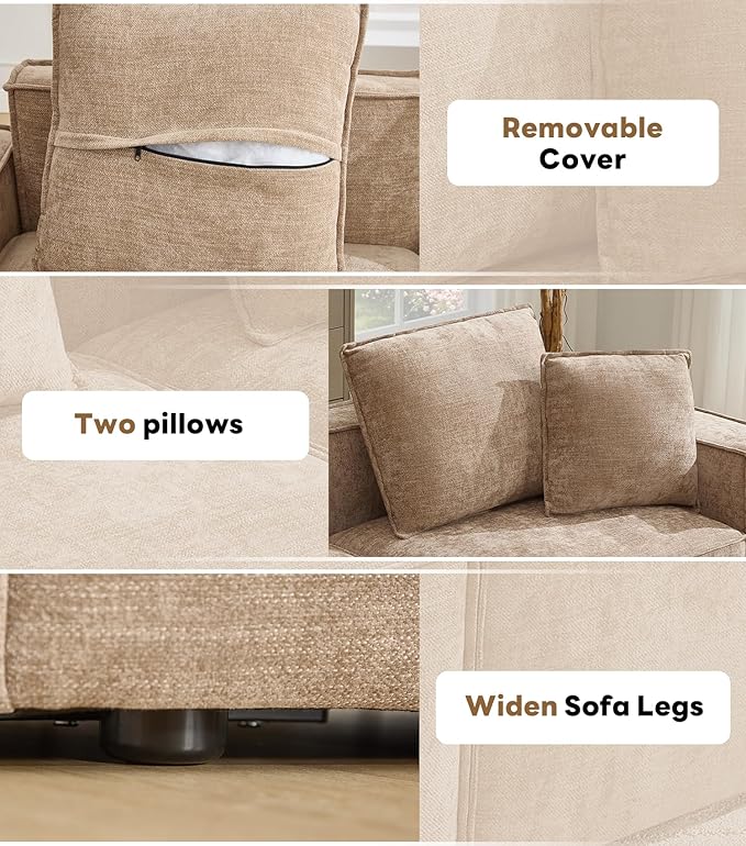 WILLOVE 78'' Modular Sectional Sofa, Chenille Cloud Couch with Wide Armrests & 4 Pillows, Deep Seat Couches for Living Room, Khaki