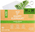 Happy Elephant Laundry Detergent Sheets, Fragrance Free, Natural Biodegradable Laundry Sheets, Plant Based, Tough on Stains, Gentle on Skin, Compatible with HE & Any Washing Machine, 30 Sheet, 1 Pack