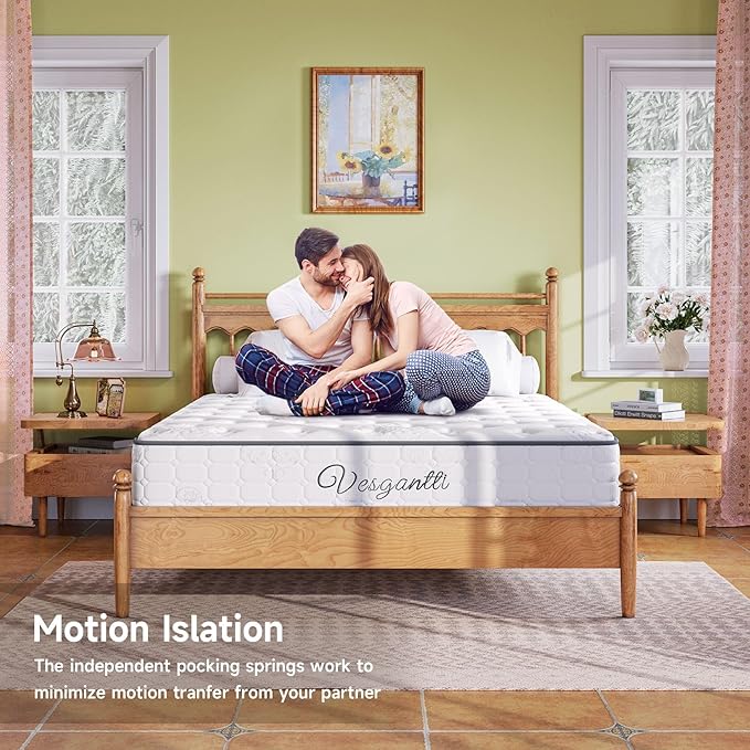 Vesgantti Twin Mattress, 10 Inch Innerspring Hybrid Single Bed Mattress in a Box with Breathable Foam and Pocket Spring, Ergonomic Design, Medium Firm Feel