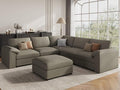 EASE MOOSE Oversized Corner Modular Sectional Sofa with Ottoman, Faux Leather Sectional Sofa with Deep Seat, Scratch Resistant Faux Leather Material, Extra Large L Shaped Couch,Light Grey