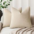 Foindtower Pack of 2 Soft Textured Chenille Throw Decorative Pillow Covers Square Accent Solid Cushion Cover Cozy Neutral Farmhouse Pillow Case for Couch Sofa Bedroom Living Room 26x26 Inch, Beige
