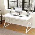 HSH White Computer Desk, Modern Wood Home Office Desk, PC Desk for Executive Work Writing Study Gaming Student Bedroom, Farmhouse Simple Wooden and Metal Computer Table Workstation, White Oak 55 Inch