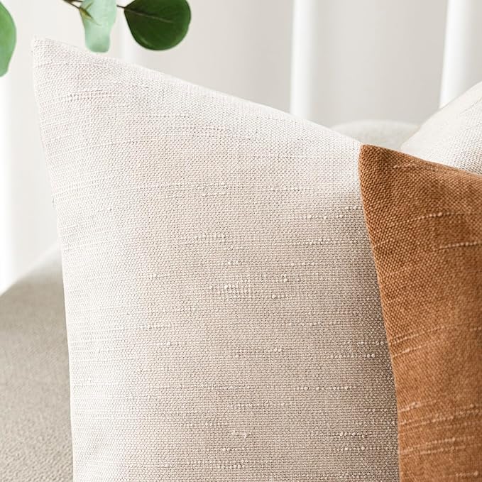 Foindtower Pack of 2 Soft Textured Throw Decorative Pillow Covers Lumbar Accent Solid Cushion Cover Cozy Neutral Farmhouse Pillow Case for Couch Sofa Bedroom Living Room 12x24 Inch, Light Beige