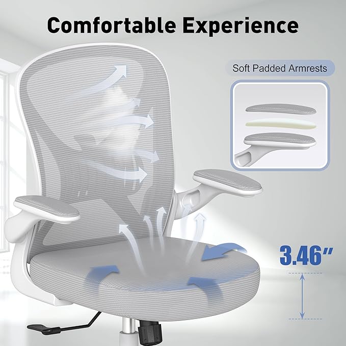 ZZH Ergonomic Office Chair Set of 8 with Adjustable Lumbar Support, Mesh Home Office Desk Chair with Wheels and Flip-up Arms, Grey